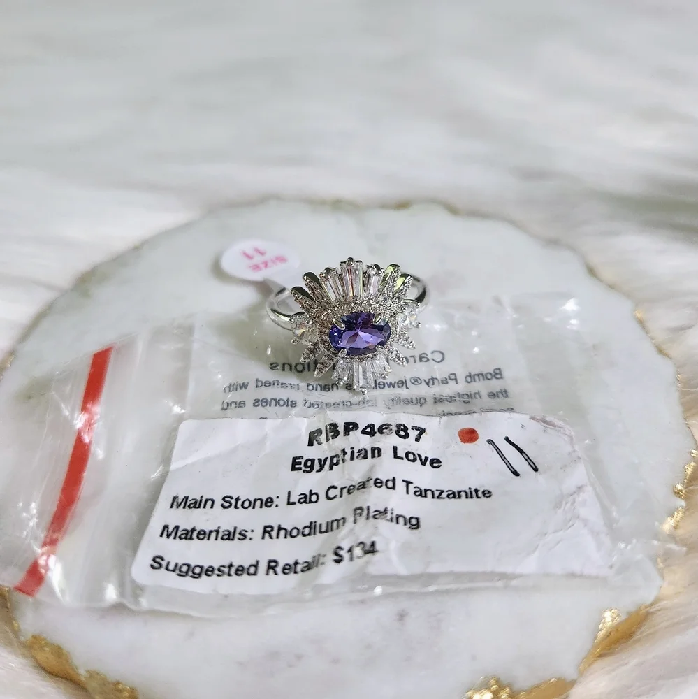 NWT Bomb Party 'Egyptian Love' Tanzanite Rhodium Plated Ring - Size 11 - Picture 4 of 10